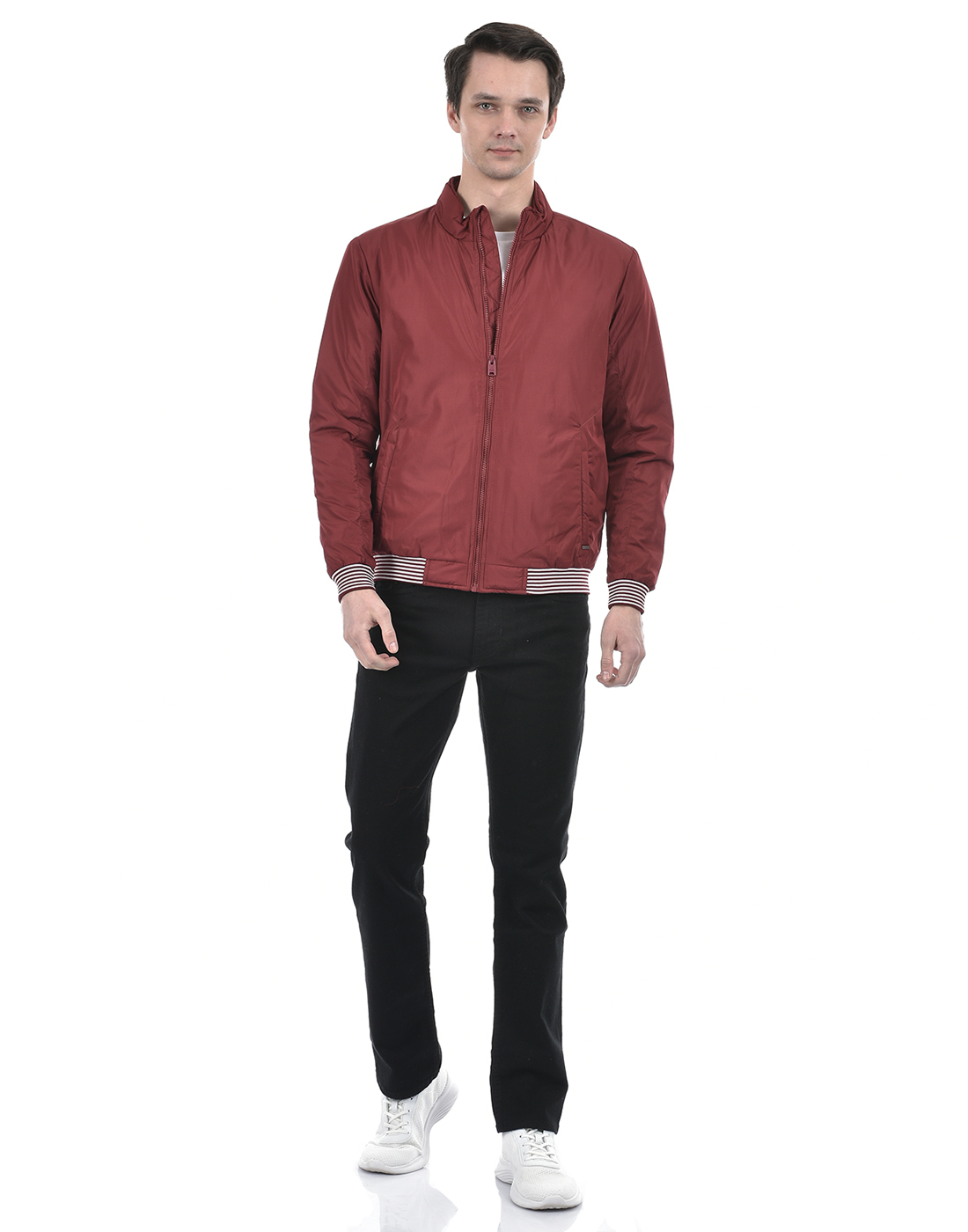 Numero Uno Men Striped Maroon Jacket